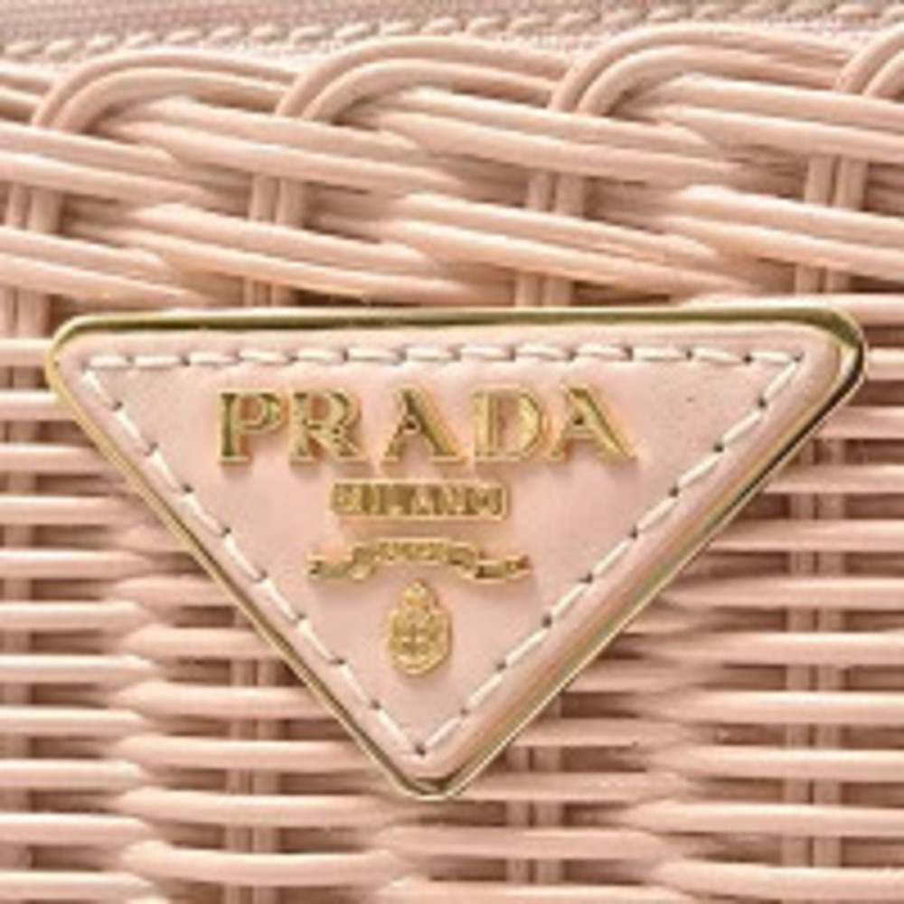 Prada Wicker Basket Bag Rattan Canvas Pesca Pink - Picture 6 of 10
